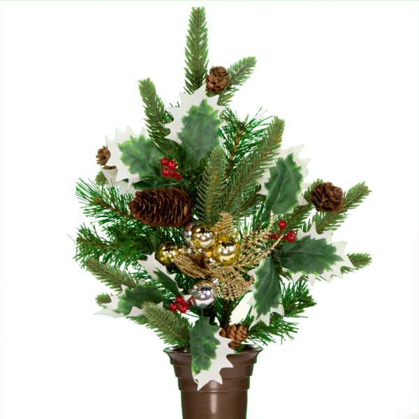 Holly Berries, Pine Cones, Tree Branches and Ornaments