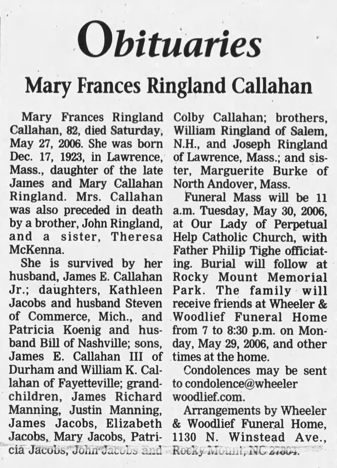 mary frances callahan